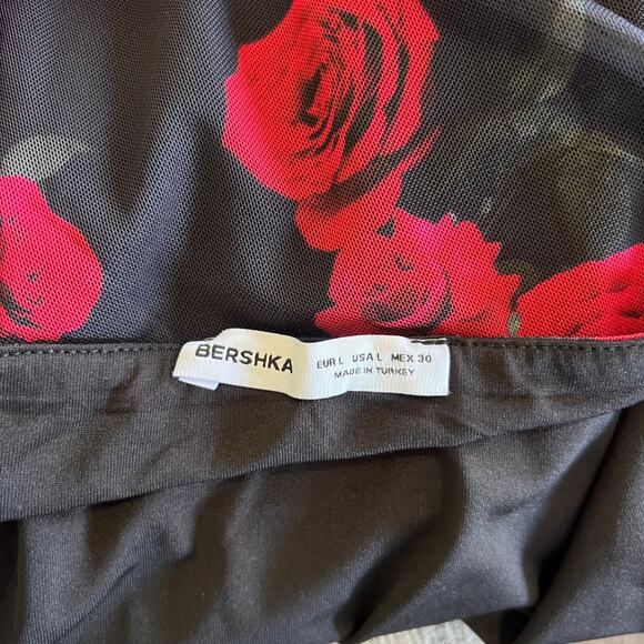 Bershka Rose Print Strappy Mini Dress Black Red Floral Y2K Romantic Going Out - Picture 10 of 10